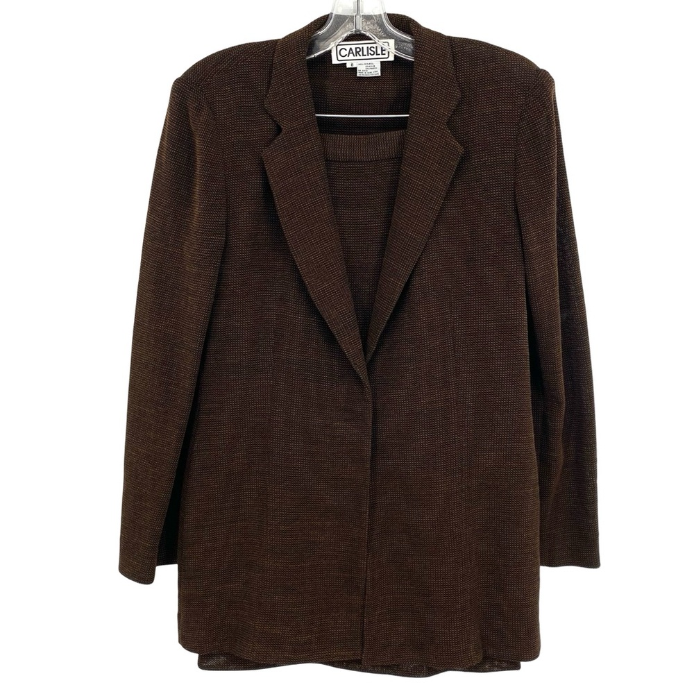 Carlisle Vintage Havana Wool Tweed 3 Piece Blazer Skirt and Pants Suit Set New